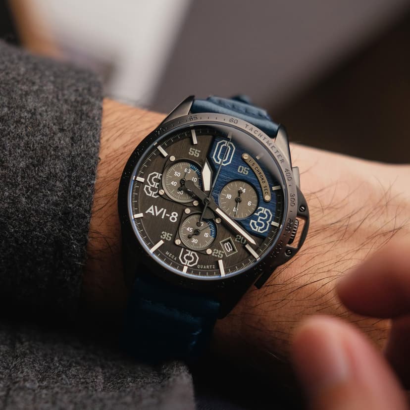 AVI-8 Men's 43mm P-51 Mustang Blakeslee Chronograph D-Day 80 Limited Edition Watch with Leather Strap AV-4077 - 4