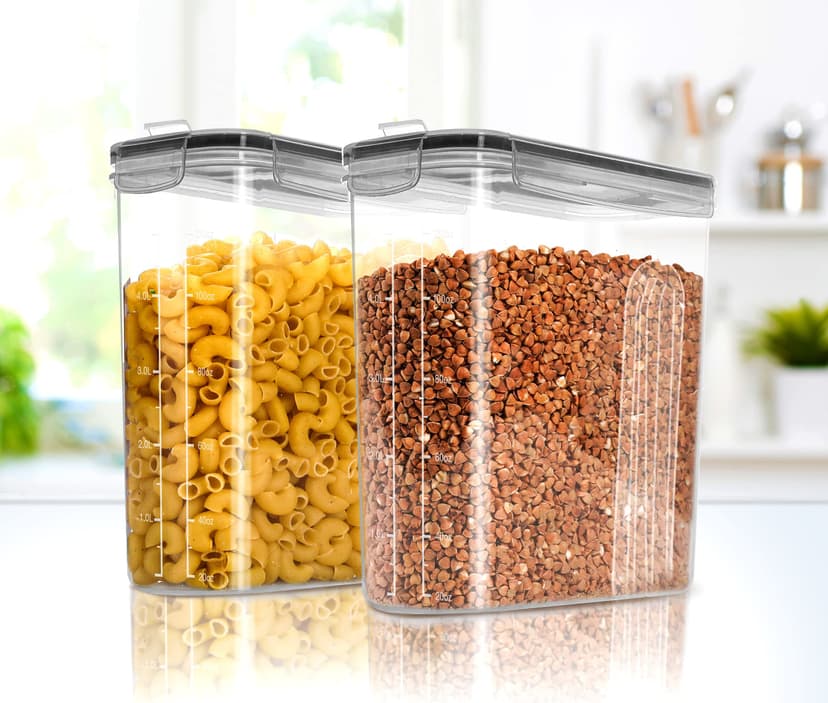 KICHLY Cereal & Dry Food Storage Container (Set of 4) – BPA Free Plastic – Airtight Kitchen Storage Containers – Cereal Dispenser for Kitchen & Pantry - 4