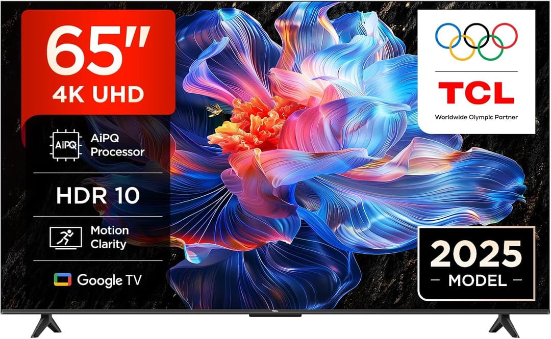 TCL 65V6C 65 Pouces Direct LED Smart TV 4K HDR Powered by Google (Dolby Audio, Motion Clarity, Compatible avec Google Assistant & Alexa, 2025 New Model)