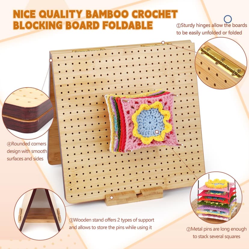 Aeelike Crochet Blocking Board and Pins, Folding Blocking Board for Crochet, 22.5inch Extra Large Foldable Crochet Blocking Board with 40pcs x 15cm Pins for Granny Squares & Knitting Projects - 4