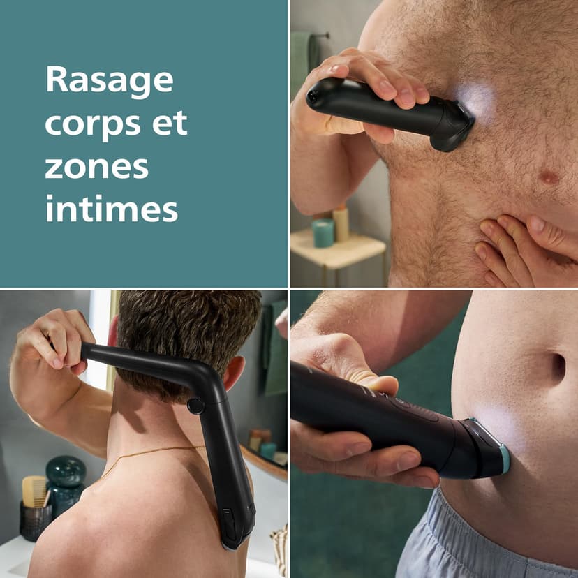Philips Body Groomer 7000 Series - Trimmer for Men with 2D Flexing Head, Triple Protect Shave System, Interchangeable Heads, Intimate Trim & Shave, 100% Showerproof, 120 min. runtime, Model BG7485/30 - 2