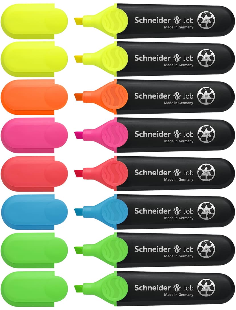 Schneider Highlighter Job refillable pens, Assorted Colours, Pack of 8, Yellow, Orange, Pink, Red, Blue, Green) - 1