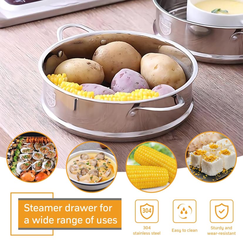 Panier Vapeur Inox, Panier à Vapeur pour LéGumes, Insert pour Cuisson à Vapeur, 20 cm de DiamèTre IntéRieur, en Acier Inoxydable 304 de Qualité Alimentaire,Durable,Cuit Plus Sainement,Plus Rapidement - 6