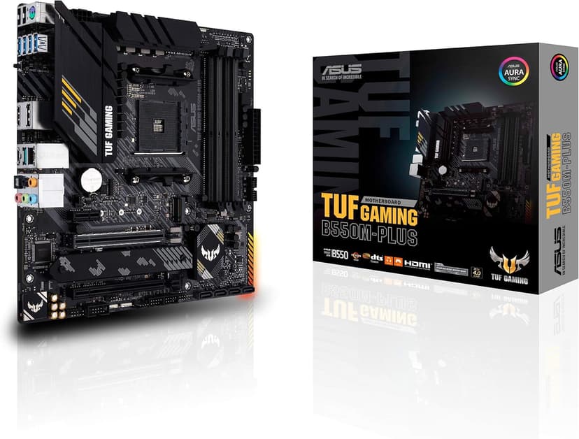 ASUS TUF Gaming B550M-PLUS, AMD B550 (Ryzen AM4) Micro ATX Motherboard (PCIe 4.0, Dual M.2, 10 DrMOS, DDR4 4400, 6, 2.5 Gb Ethernet, HDMI, DP, USB 3.2 Gen 2 Type-A and C, Aura Sync) - 1