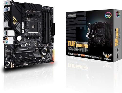 ASUS TUF Gaming B550M-PLUS, AMD B550 (Ryzen AM4) Micro ATX Motherboard (PCIe 4.0, Dual M.2, 10 DrMOS, DDR4 4400, 6, 2.5 Gb Ethernet, HDMI, DP, USB 3.2 Gen 2 Type-A and C, Aura Sync)