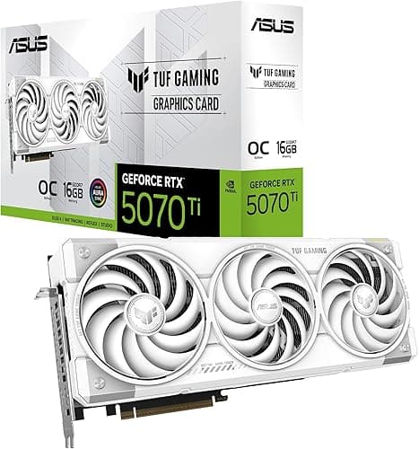 ASUS TUF Gaming GeForce RTX 5070 Ti 16GB GDDR7 BTF White OC Edition Graphics Card (NVIDIA DLSS 4, 3,125-Slot, PCIe 5.0, 3X DisplayPort 2.1b, 2X HDMI 2.1b, GC-HPWR, White, TUF-RTX5070TI-O16G-BTF-WHITE)