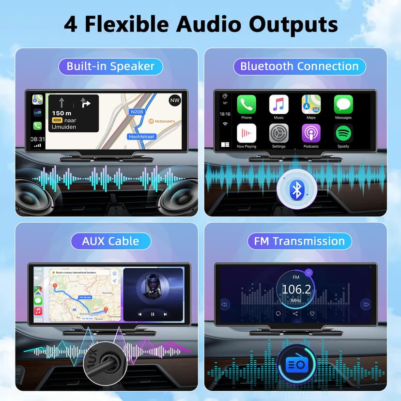 Wireless Car Stereo for Apple CarPlay and Android Auto, 10.26 Inch Touch Screen Car Radio with 4K Dashcam Front and Rear Camera 1080P HD/Bluetooth/FM/AUX/64G TF/Mirror Link/Voice Control/GPS - 6