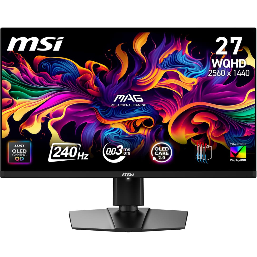 MSI MAG 273QP QD-OLED X24 26.5 Inch WQHD Gaming Monitor - 2560 x 1440 Quantum Dot Panel, 240Hz / 0.03ms, 99% DCI-P3, ΔE≤2, DisplayHDR True Black 400, DP 1.4a, HDMI 2.1