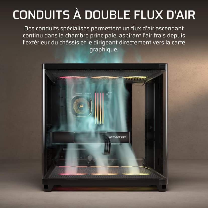 CORSAIR AIR 5400 RS-R ARGB Boîtier PC Triple Chambre Moyen-Tour Panoramique — Chambre Isolée pour AIO 360mm, Compatible Mères À Connexion Inversée, 3X Ventilateurs ARGB RS-R Inclus — Noir - 4