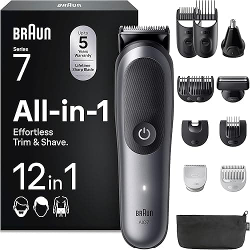 Braun Series 7 All-in-One Grooming Kit for Men, AIO7545, Grey - 12-in-1 MultiGroom Beard Trimmer, Hair Clipper & Body Shaver, ProBlade, AutoSense, SkinGuard, Waterproof, 120 min Cordless Use