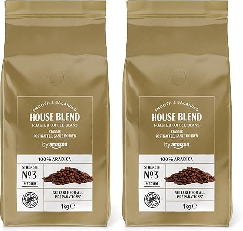 by Amazon House Blend Coffee Beans, Medium Roast, 2kg (2 Packs of 1kg), Rainforest Alliance Certified