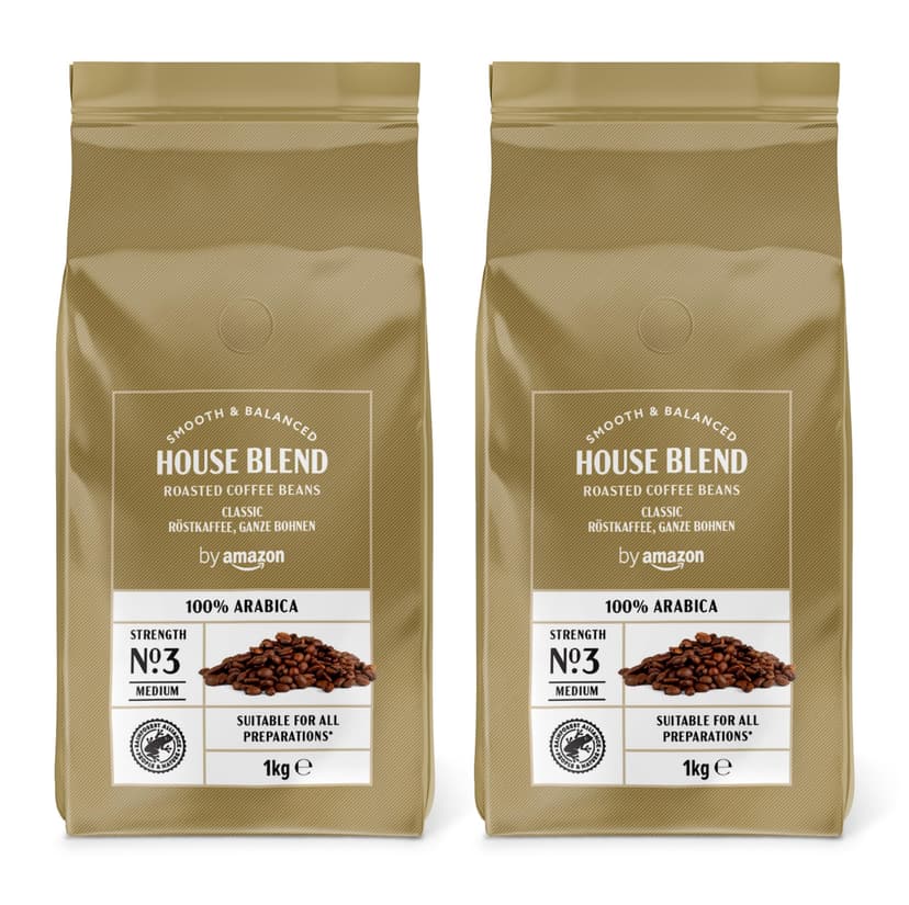by Amazon House Blend Coffee Beans, Medium Roast, 2kg (2 Packs of 1kg), Rainforest Alliance Certified - 1