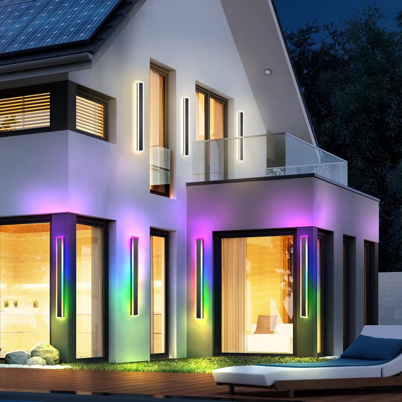 Zihoi Applique murale extérieure RGB, 180cm 2 groupes RGB/chaud/blanc dimmable moderne LED applique murale, longue lampe murale avec contrôle à distance et app pour extérieur/intérieur - 8