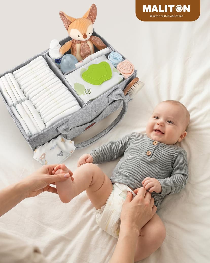 Maliton Nappy Caddy, Newborn Essentials for Diaper Caddy, Sturdy Portable Washable Baby Caddy with Detachable Compartments. Baby Shower Gifts for Mum, Nappy Organiser for Indoor Outdoor, Grey - 4