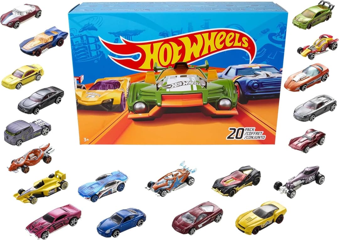 Hot Wheels Set of 20 Toy Cars (Assorted Styles, One Random Set) Toy Trucks and Cars in 1:64 Scale with Realistic Details and Decos, Collectible for Kids Ages 3 and Up, DXY59