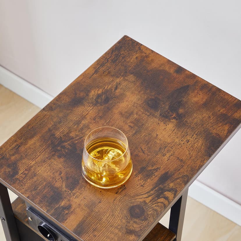 HOOBRO Table d’Appoint en C avec Multiprise (1 AC, 1 USB-A, 1 Type-C) et 1 Tiroir, Table de Chevet, avec 4 roulettes et 4 Pieds Réglables, pour Chambre, Salon, Marron Rustique et Noir EBF79CSF01 - 8