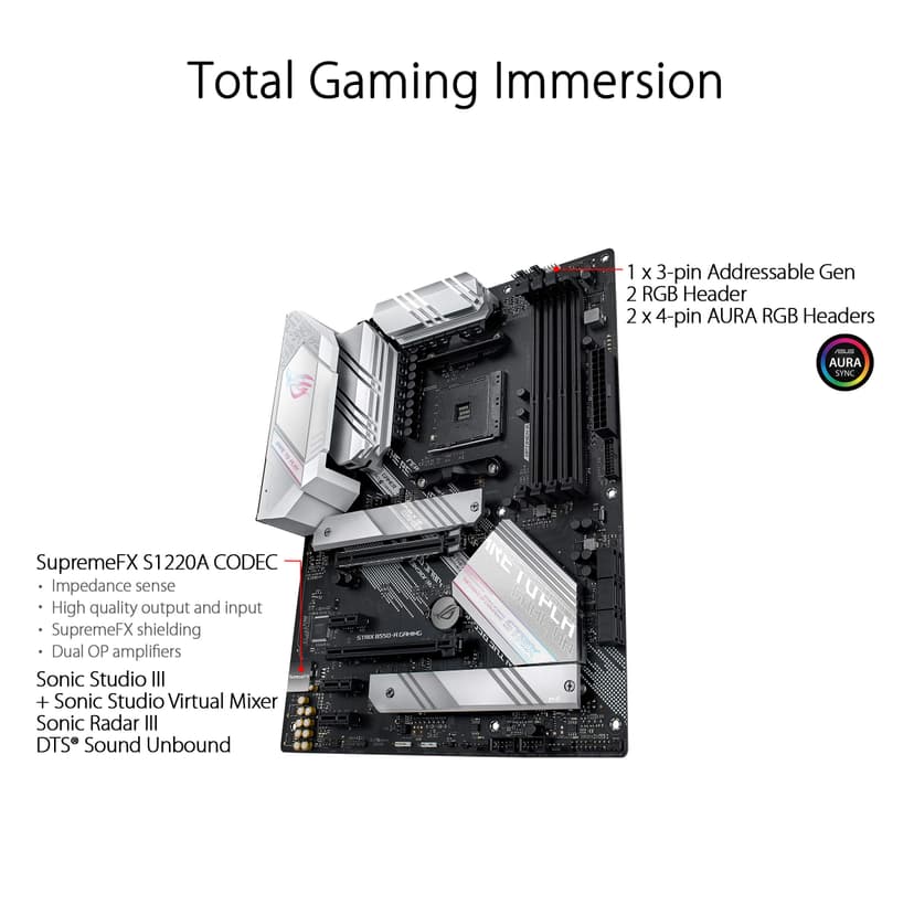 ROG Strix B550-A Gaming Carte mère AMD Ryzen AM4 ATX (PCIe 4.0, 14 phases d'alimentation, Intel 2.5 Gb Ethernet, 2xM.2, ASUS OptiMem II, AI Noise-Canceling Microphone, USB 3.2 Gen 2, Aura Sync) - 5