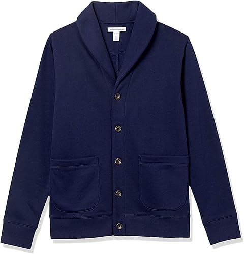 Amazon Essentials Men's Long-Sleeve Fleece Shawl-Collar Cardigan, Navy, XL