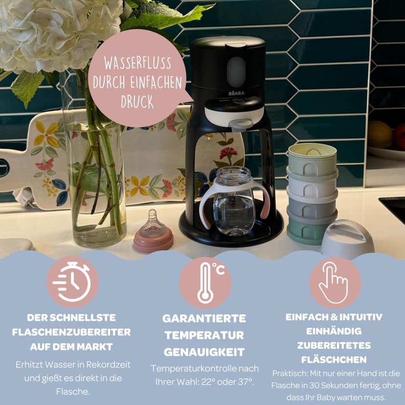 Béaba Préparateur-Chauffe Biberon/Petits pots, Distributeur d'Eau à Température Exacte, Instantané, Rapide, 2 Températures, Bib'Expresso, Noir , 1 Unité - 3