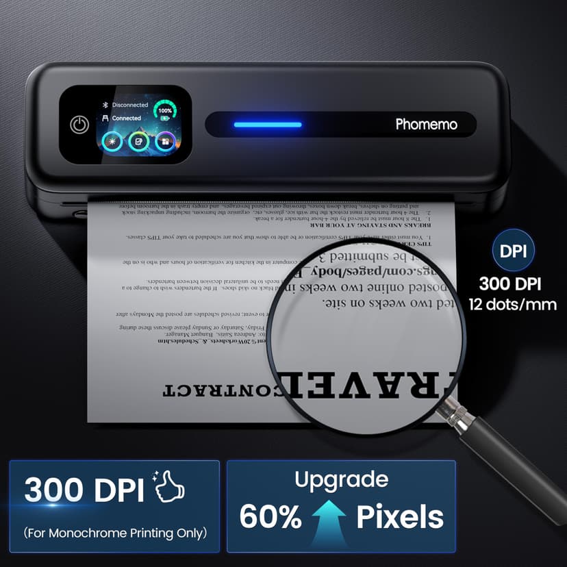 Phomemo M832D Portable Thermal Printer, A4 Touchscreen Bluetooth Inkless Printer for Home & Office, 300dpi Mobile Printers Compatible with Phone & Laptop, Wireless Printers for Business Trip, School - 6