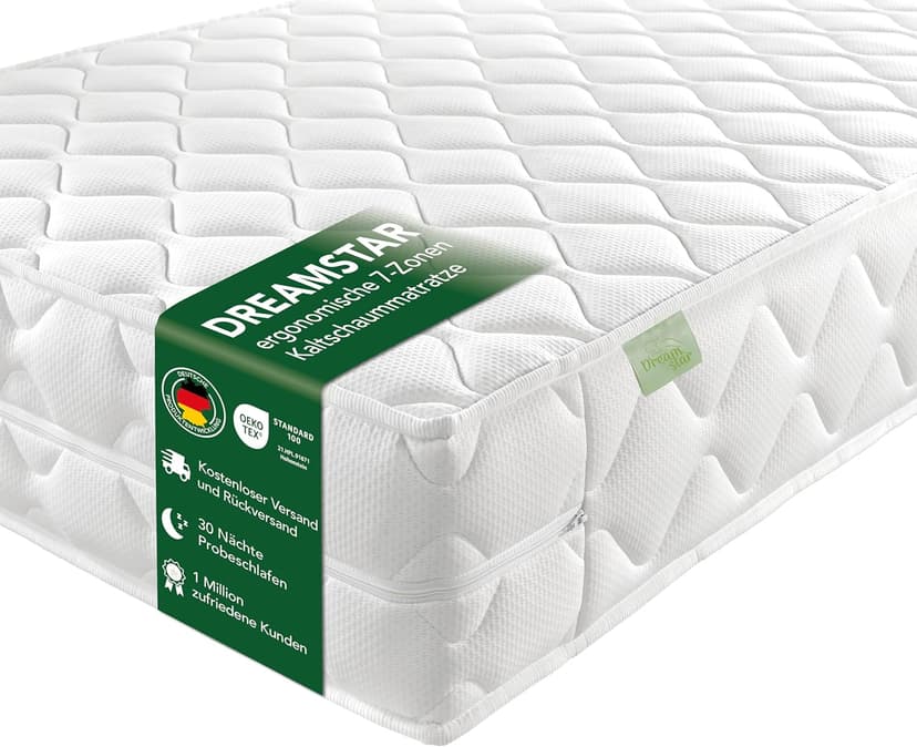 DREAMSTAR Ergo Flex XXL Duo I Matelas ergonomique en mousse froide à 7 zones I 22 cm de hauteur I Certifié Öko-Tex I Degré de fermeté 2 et 3 I 160 x 200 cm - 1