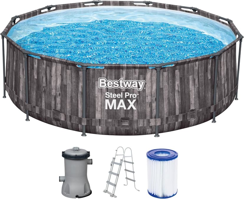 Bestway Steel Pro MAX Frame Pool 366 x 100 cm Complete Set with Filter Pump Round Wood Effect - 1