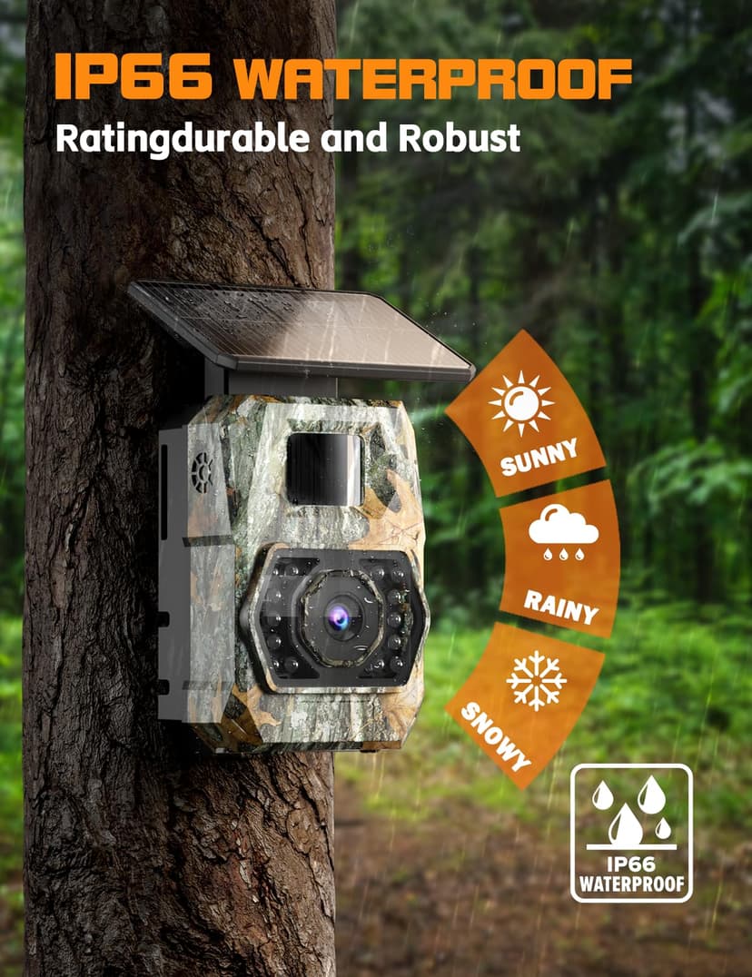 Caméra de Chasse Solaire, 60MP 4K WiFi Camera Chasse avec 5200mAh Batterie Rechargeable, 850nm LED Camera Infrarouge Vision Nocturne Animaux Caméra, Grand Angle 100°, Etanche IP66 avec Carte 32GB - 7