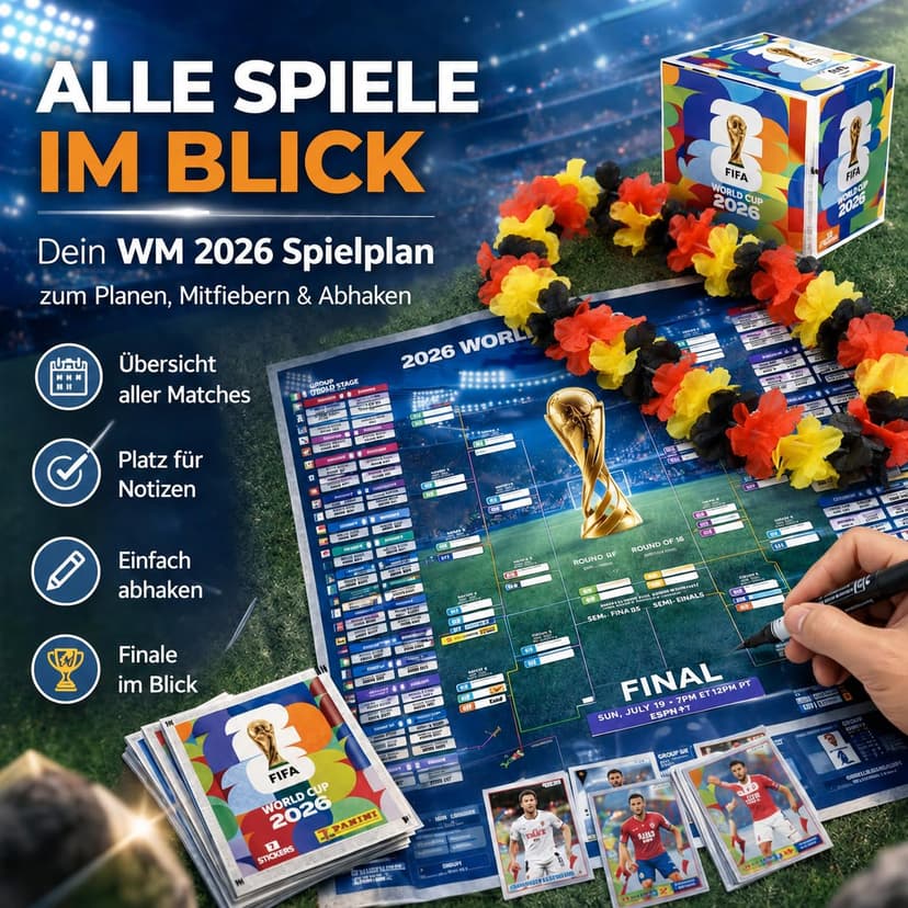 XXL Fan Starter Set World Cup 2026 – Original Panini Sticker Album & Stickers, Extra 1x Match Schedule & 3x Germany Armbands (10 Packs / 70 Sticker Set) Own Brand Bundle - 6