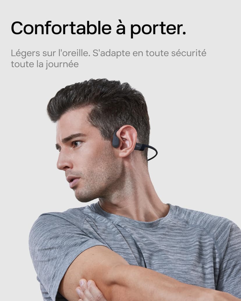 SHOKZ OpenRun Casque à Conduction osseuse, écouteurs Bluetooth Oreilles Libres pour Le Sport avec Micro, Casque sans Fil étanche IP67, 8 Heures d'autonomie, USB-C, Bandeau de Sport, Noir - 3