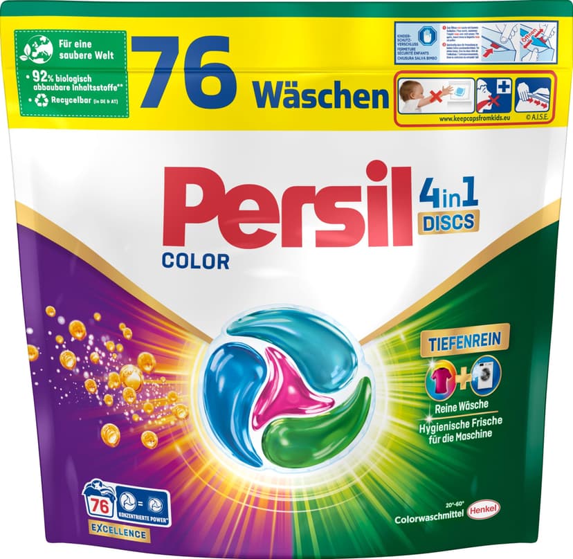 Persil Color 4 in 1 DISCS 76 lavaggi, detersivo con tecnologia puramente profonda, detersivo per colori per bucato puro e freschezza igienica per la macchina - 1