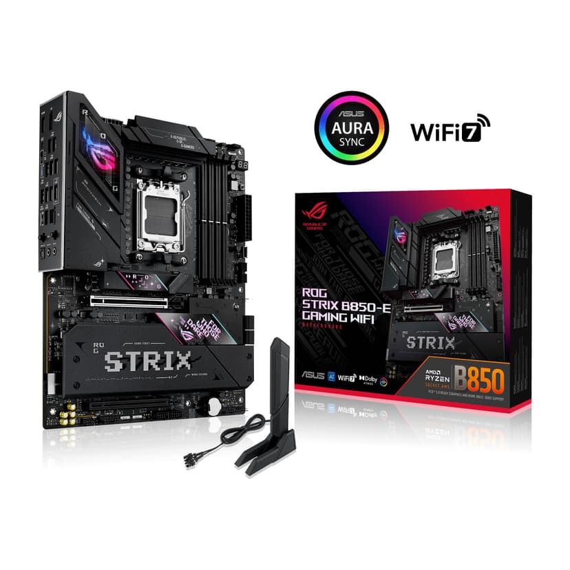 ASUS ROG Strix B850-E Gaming WiFi AMD motherboard, 16+2+2 power stages, DDR5 slots, five M.2 slots, PCIe 5.0, WiFi 7, USB4 Type-C port, USB 20Gbps w/ PD 3.0 up to 30W and Aura Sync RGB - 2