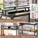 iSunirm L Shaped Gaming Desk with Power Outlets & LED Lights, Small L- Shaped Computer Corner Desk with Monitor Stand & Storage Shelf, Gaming Table with Storage Bag, Black - 5