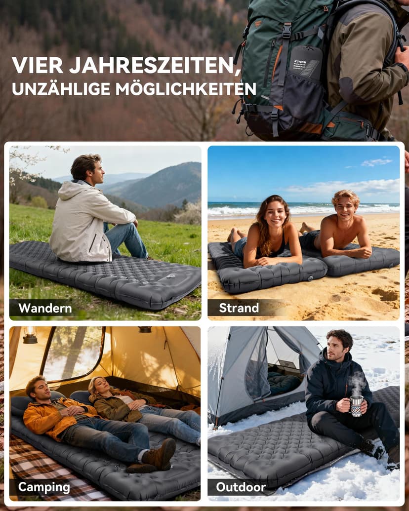 HIKENTURE 7.3 R-Value Camping Sleeping Mat, 10 cm Ultra Thick Sleeping Mat Ultralight with Foot Pump, Insulated Air Mattress, Small Pack Size for 4 Seasons, Inflatable Sleeping Mat for Outdoor, Hiking - 9