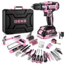 DEKO Complete Electric Tool Box 186 Pieces Pink with 20V Cordless Electric Drill, 10 mm Chuck without Key, Professional DIY Household Tool Box for Offices and Gardens - 1