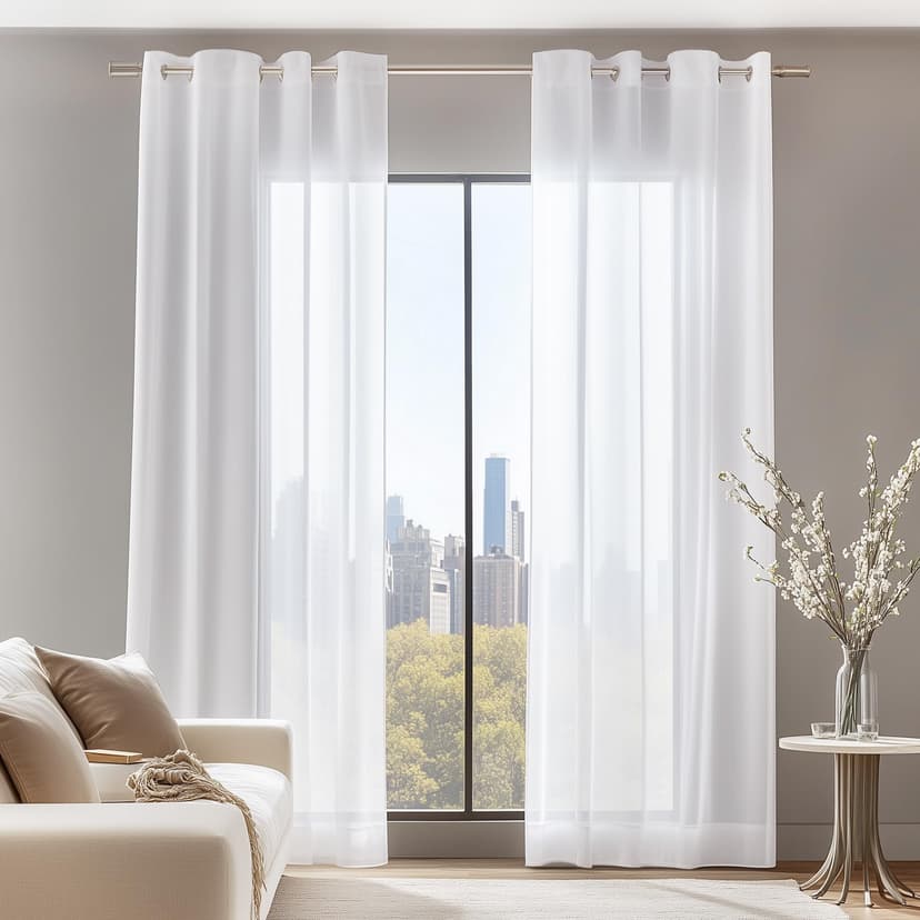 Deconovo Home Decorations Semi Transparent Curtain Voile Panels Back Eyelet Curtains Voile Sheer Curtains for Window 55 x 94 Inch White Two Panels - 1