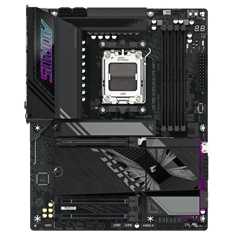 GIGABYTE X870E AORUS ELITE WIFI7 Motherboard - Supports AMD Ryzen 9000 CPUs, 16+2+2 Phases Digital VRM, up to 8000Hz DDR5 (OC), 3xPCIe 5.0, Wi-Fi 7, 2.5GbE LAN, USB 4 - 2