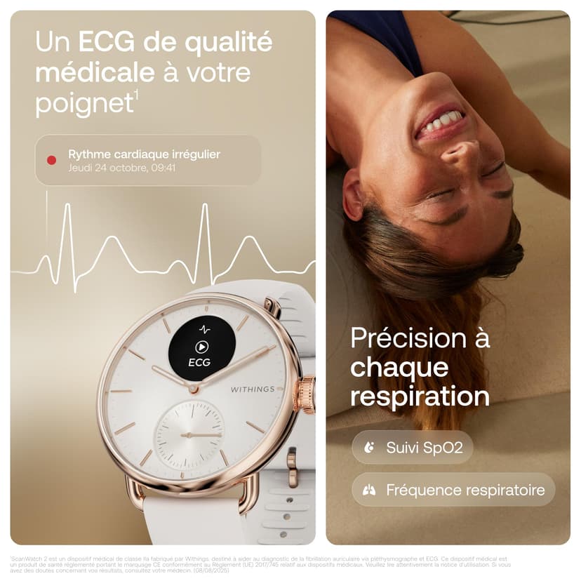 Withings ScanWatch 2, Heart Health Hybrid Smartwatch for Men & Women - ECG, SPO2, Temperature Monitoring, Sleep, Respiratory Health, Cycle Monitoring, 35 day Battery Life, iOS & Android - 4