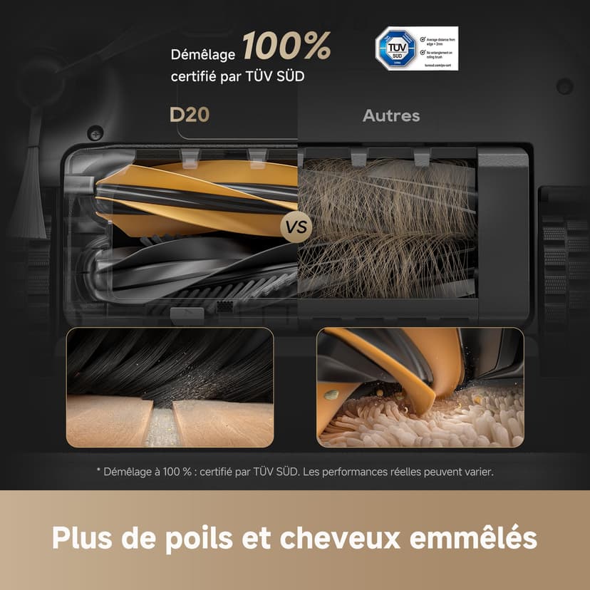 DREAME D20 Robot Aspirateur, 13 000 Pa, Brosse Duo pour Poils d'Animaux, Navigation Laser, Aspirateur et Laveur 2-en-1, Sols Durs et Tapis/Moquettes, Batterie 5 200 mAh, Application et Commande Vocale - 3