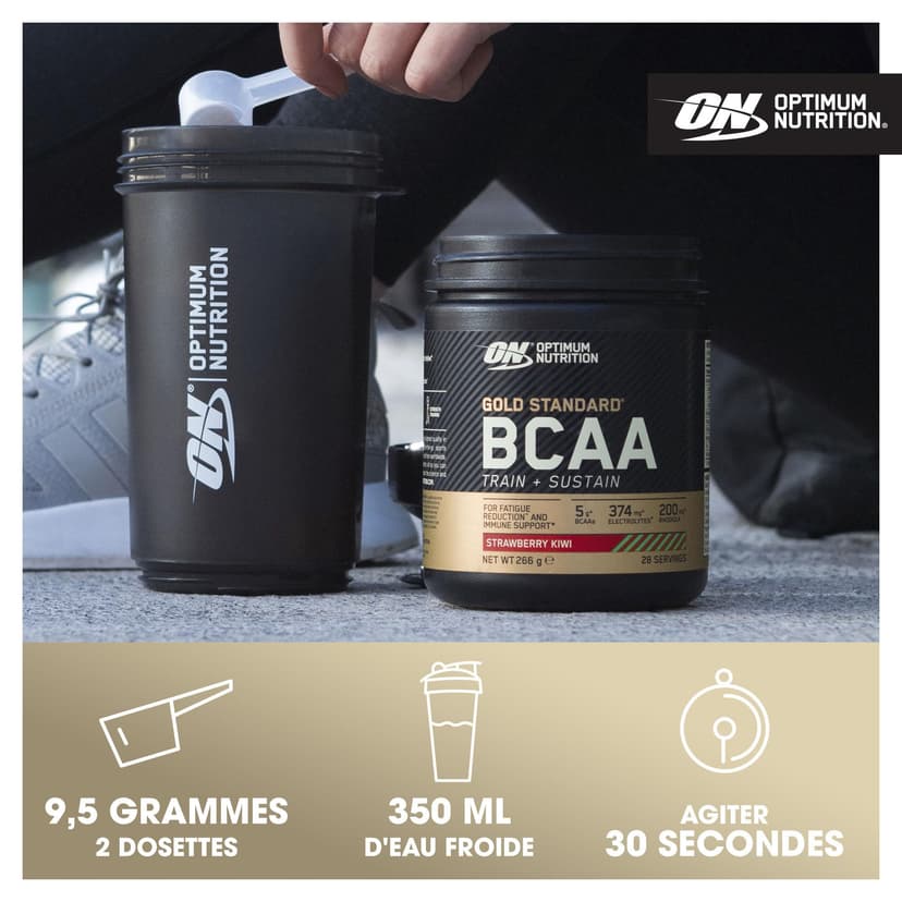 Optimum Nutrition Gold Standard BCAA Train + Sustain, Amino Acids Pre Workout Powder, Sports Drink with Vitamin C, Zinc, Magnesium and Electrolytes, Peach & Passionfruit Flavour, 28 Servings, 266 g - 4
