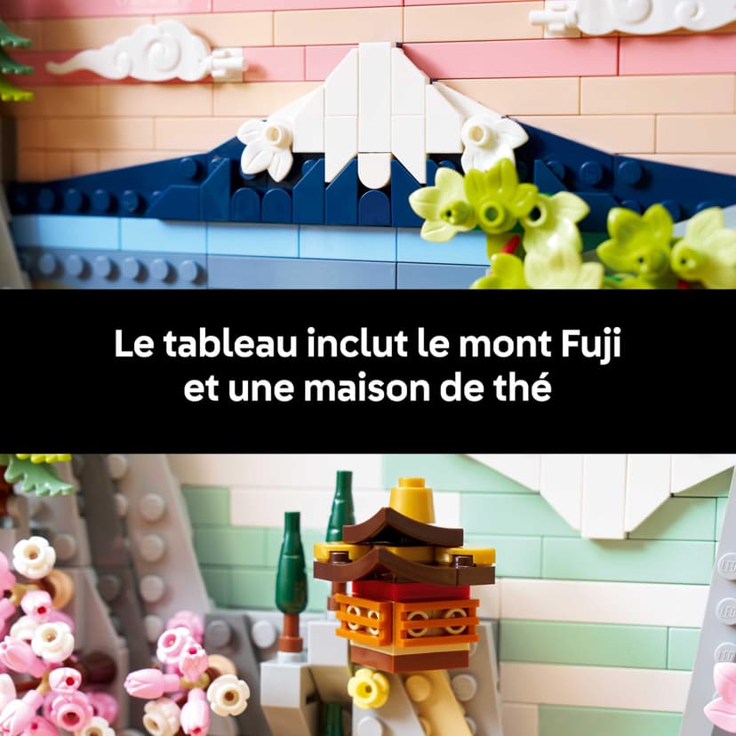 LEGO Art Japanese Cherry Blossom Landscape - DIY Miniature Model Kit for Adults - 3D Wall Art in Shadow Box Frame w/Mount Fuji, Sakura & Textured Waterfall - Gift Idea - 31218 - 3