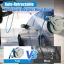 FIXFANS Pressure Washer Hose Reel with Hose, 1/4" x 60ft Retractable, Heavy Duty, Auto Rewind, Wall Mounted, 3600 PSI - 2