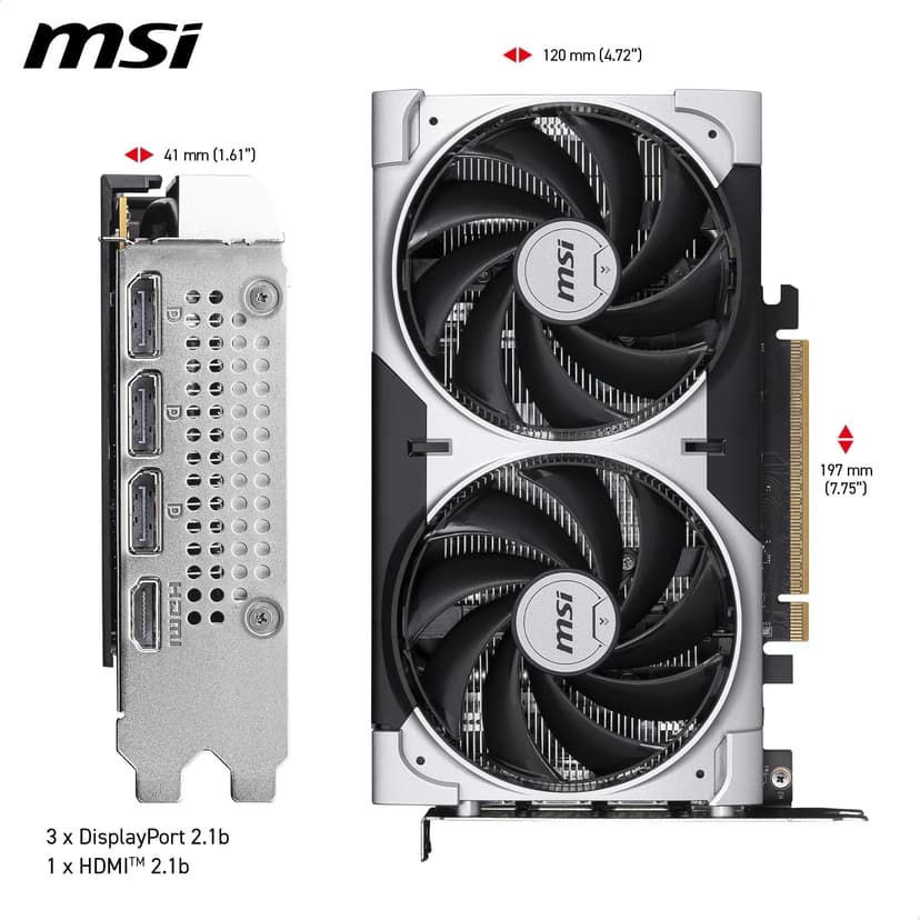 MSI GeForce RTX 5050 8G VENTUS 2X OC Graphics Card - RTX 5050 GPU, 8GB GDDR6 (20Gbps/128-bit), PCIe 5.0 - DUAL-Fan Thermal Design (2 x TORX FAN 5.0) - HDMI 2.1b, DisplayPort 2.1b - 6
