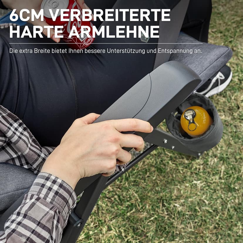 EVER ADVANCED Chaise de camping pliable avec dossier réglable en 4 positions jusqu'à 150 KG Chaise pliante 6 cm d'épaisseur Rembourrée avec poche latérale Porte-boissons Chaise de jardin avec dossier - 9