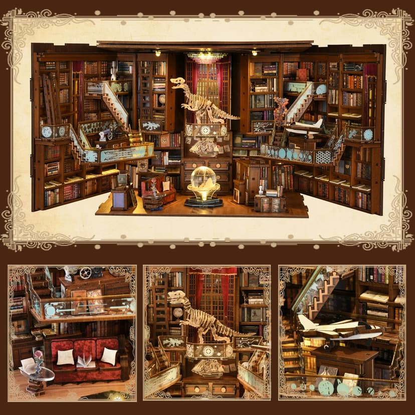 MiniCity Book Nook Kit - DIY Maison de poupée Miniature - Kit Booknook - Puzzle 3D en Bois - Serre-Livres - Décoration avec lumière LED - pour Adolescents et Adultes (Beyond Library Max) - 3