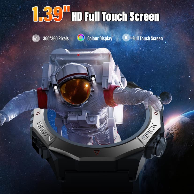 Ddidbi Militaire Montre Connectée Homme Femme avec Appel Bluetooth, 1.39" HD Smartwatch Motre Sport avec 110+ Modes Sportifs, Podometre Cardiofrequencemetre Sommeil, Etanche IP68 (Noir) - 4