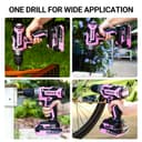 DEKOPRO Cordless Drill 20 V Pink Electric Screwdriver - Pink Screwdriver for Women - Complete Kit with 2 x 1.5Ah Batteries and Charger - 8
