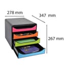 Exacompta - Ref 310498D - BIG-BOX Desktop Drawer Set - 4 x 55mm Drawers, Suitable for A4+ Documents, 347 x 278 x 267mm, 100% Recycled Plastic - Black/Harlequin - 2