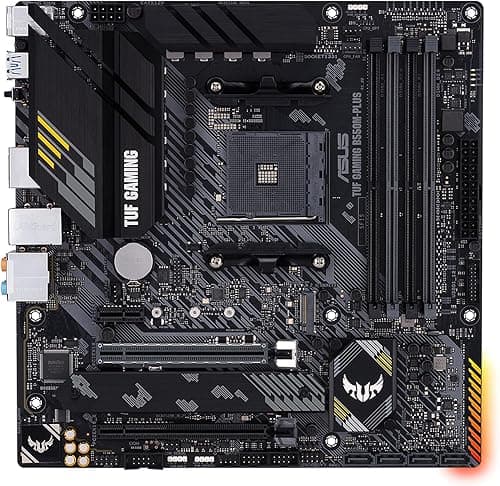 ASUS TUF Gaming B550M-PLUS, AMD B550 (Ryzen AM4) Micro ATX Motherboard (PCIe 4.0, Dual M.2, 10 DrMOS, DDR4 4400, 6, 2.5 Gb Ethernet, HDMI, DP, USB 3.2 Gen 2 Type-A and C, Aura Sync)