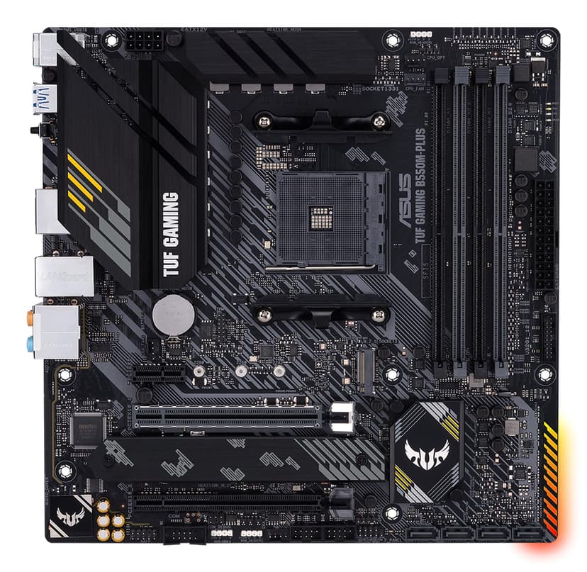 ASUS TUF Gaming B550M-PLUS, AMD B550 (Ryzen AM4) Micro ATX Motherboard (PCIe 4.0, Dual M.2, 10 DrMOS, DDR4 4400, 6, 2.5 Gb Ethernet, HDMI, DP, USB 3.2 Gen 2 Type-A and C, Aura Sync) - 1