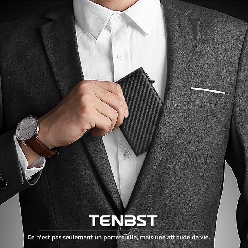 TENBST Porte Carte Bancaire Homme, Portefeuille Homme Magnétique, Porte-Cartes de Crédit avec Blocage RFID, Porte Monnaie Etui Carte Bancaire Anti, Portefeuilles et Porte-Cartes (Noir) - 6